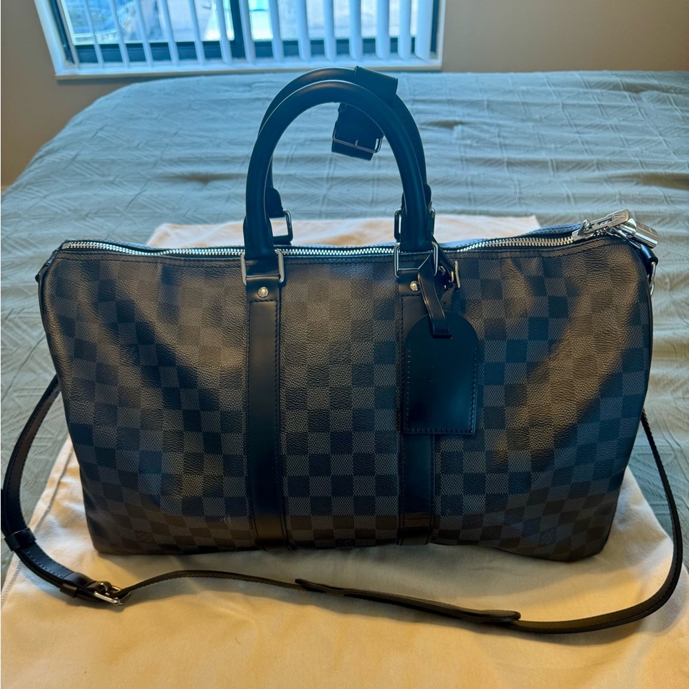 Louis Vuitton Black and Gray Checkered Duffel Bag